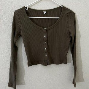 UV Protection Crew Neck Cropped Cardigan in Khaki